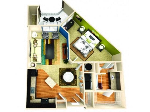 Floor plan for 1 bed, 1 bath, 825 sqft