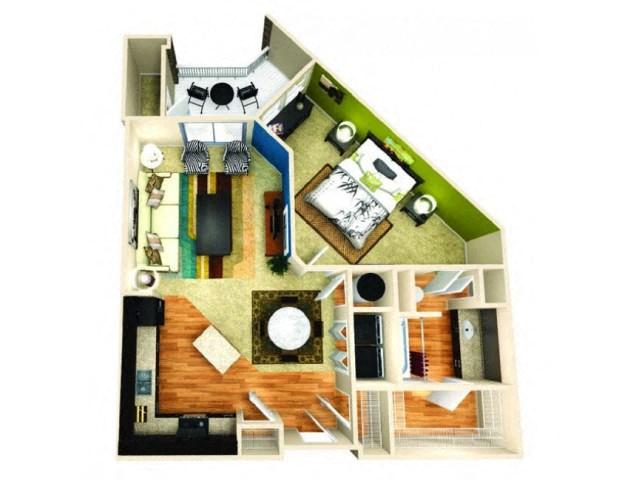 Floor plan for 1 bed, 1 bath, 825 sqft
