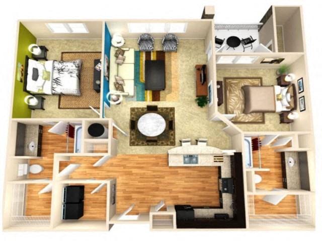 Floor plan for 2 beds, 2 baths, 1196 sqft