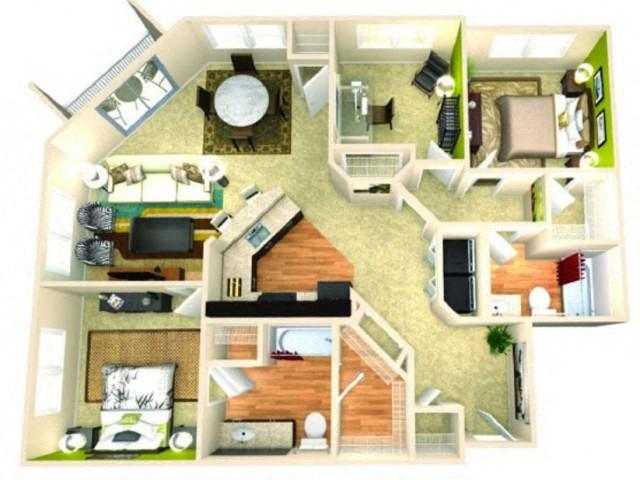 Floor plan for 3 beds, 2 baths, 1315 sqft