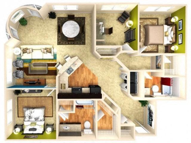 Floor plan for 3 beds, 2 baths, 1315 sqft