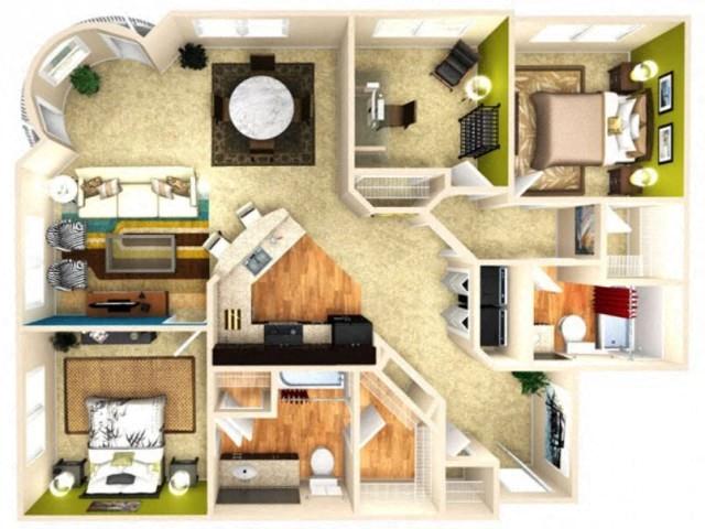 Floor plan for 3 beds, 2 baths, 1315 sqft