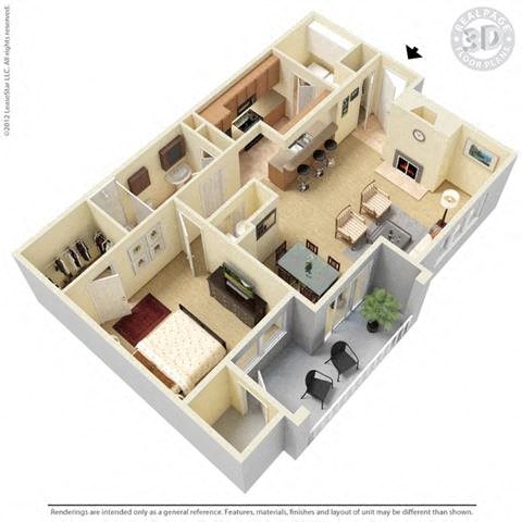 Floor plan for 1 bed, 1 bath, 901 sqft