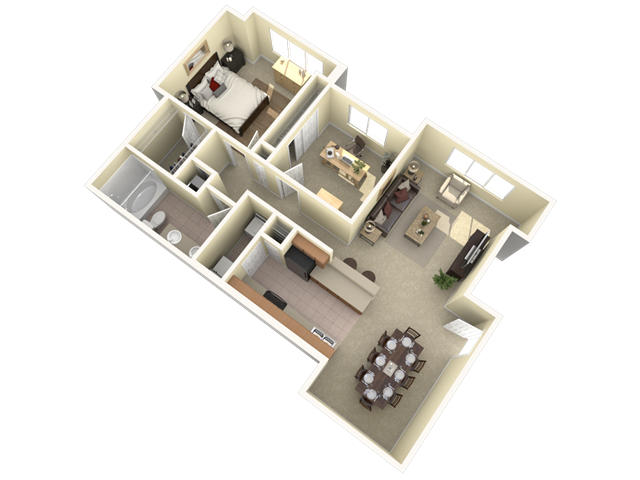 Floor plan for 1 bed, 1 bath, 998 sqft