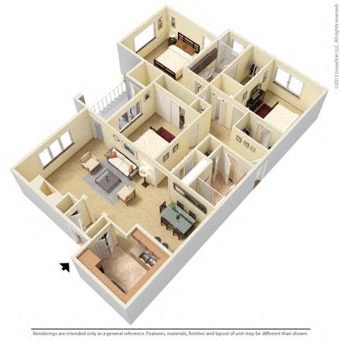 Floor plan for 3 beds, 2 baths, 1508 sqft