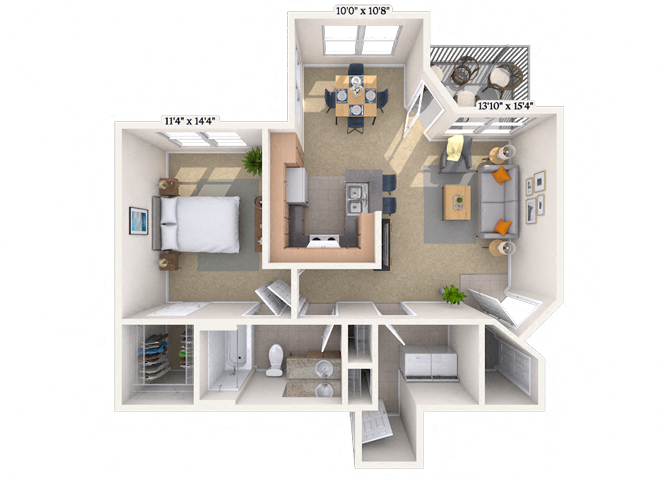 Floor plan for 1 bed, 1 bath, 830 sqft