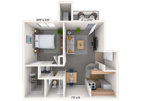 Floor plan for 1 bed, 1 bath, 540 sqft