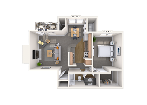 Floor plan for 1 bed, 1 bath, 707 sqft