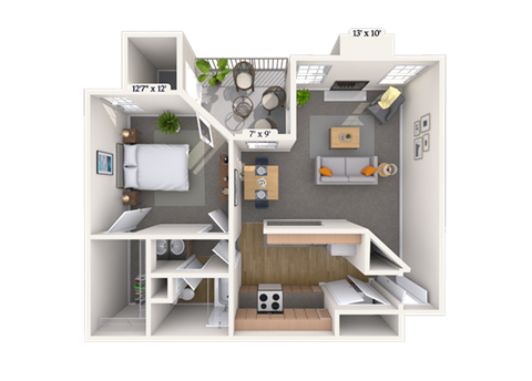 Floor plan for 1 bed, 1 bath, 660 sqft