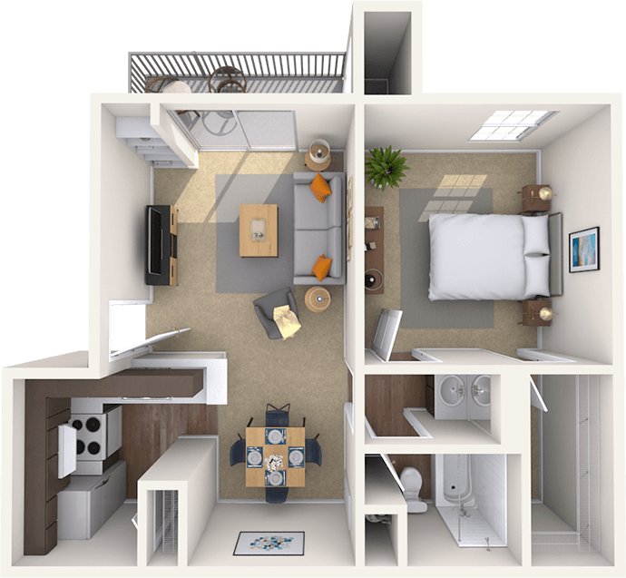 Floor plan for 1 bed, 1 bath, 545 sqft