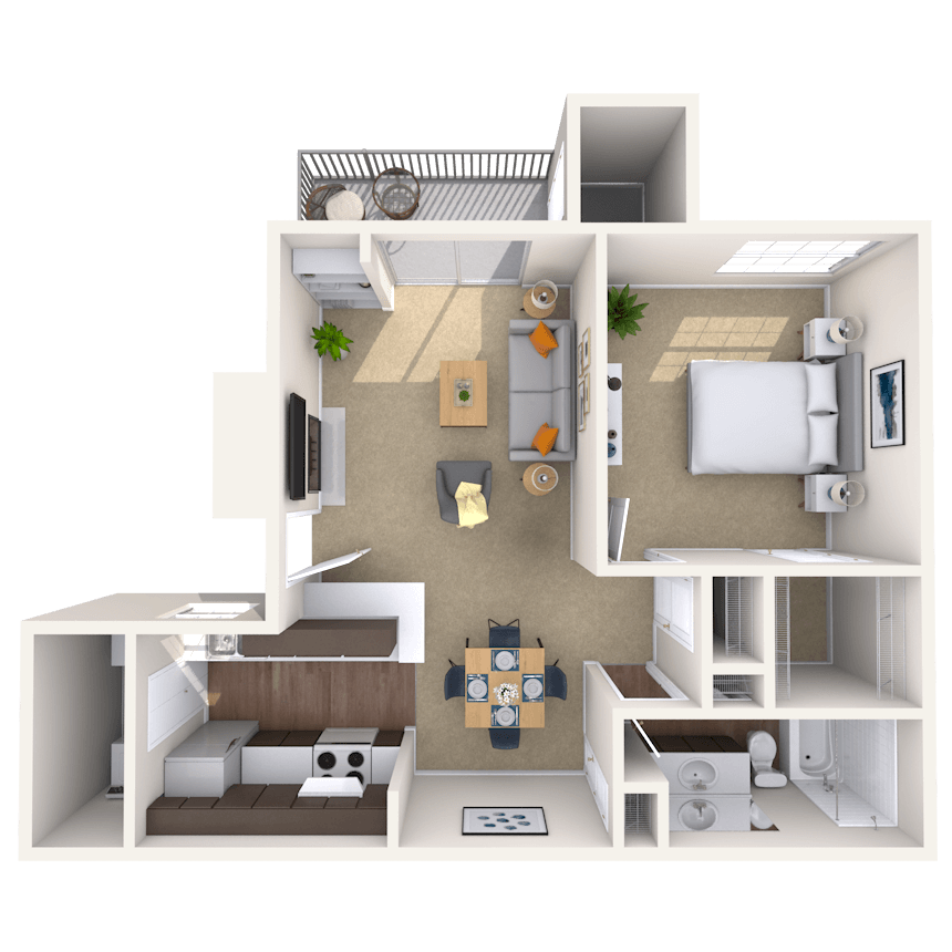 Floor plan for 1 bed, 1 bath, 639 sqft