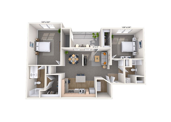 Floor plan for 2 beds, 2 baths, 1093 sqft