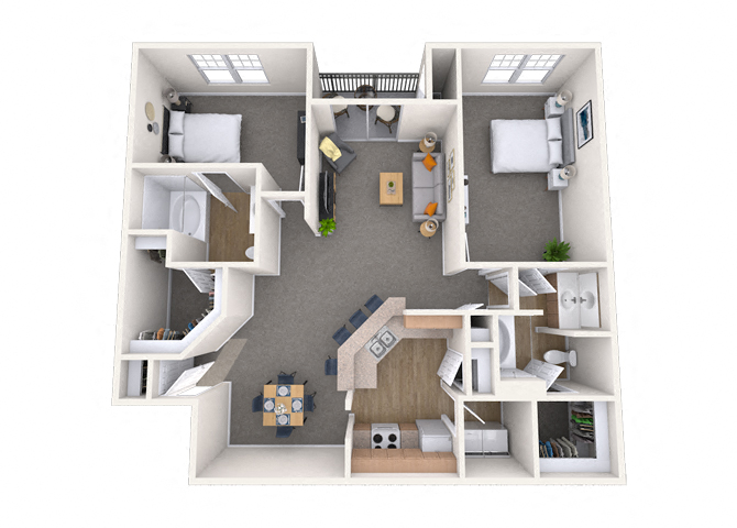 Floor plan for 2 beds, 2 baths, 1334 sqft