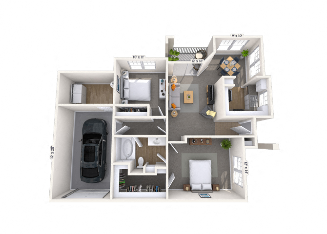 Floor plan for 2 beds, 2 baths, 1187 sqft
