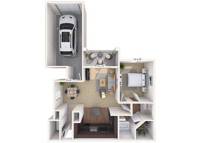Floor plan for 1 bed, 1 bath, 779 sqft