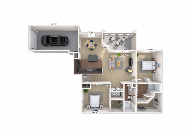 Floor plan for 2 beds, 2 baths, 1354 sqft
