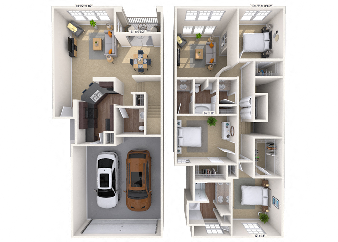 Floor plan for 3 beds, 2 baths, 1688 sqft