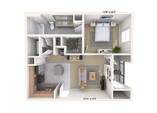 Floor plan for 1 bed, 1 bath, 650 sqft