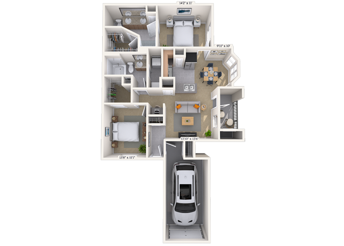 Floor plan for 2 beds, 2 baths, 1125 sqft