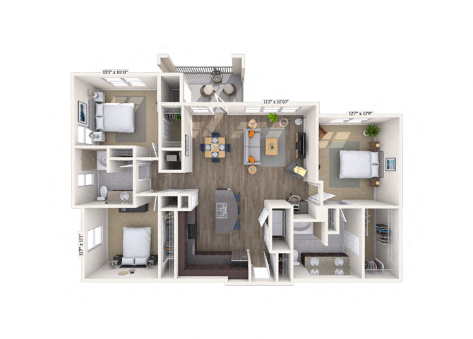 Floor plan for 3 beds, 2 baths, 1468 sqft