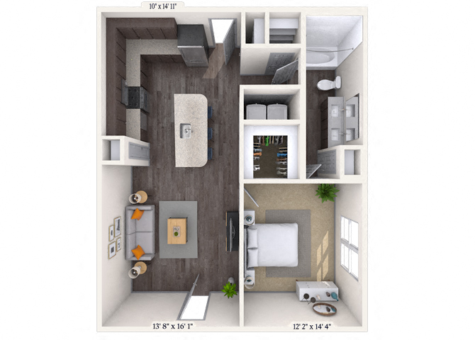 Floor plan for 1 bed, 1 bath, 806 sqft