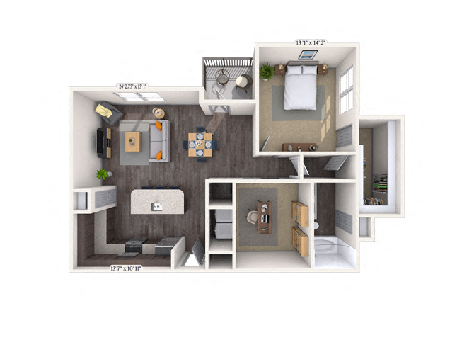 Floor plan for 1 bed, 1 bath, 1056 sqft