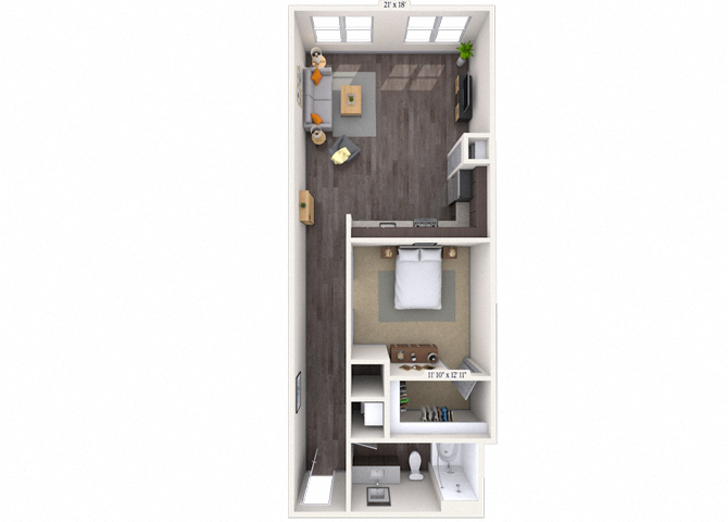 Floor plan for studio, 1 bath, 806 sqft