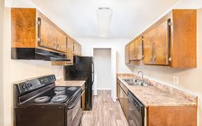 Simpsonville apartment for rent - a kitchen with a stove and a sink and a refrigerator