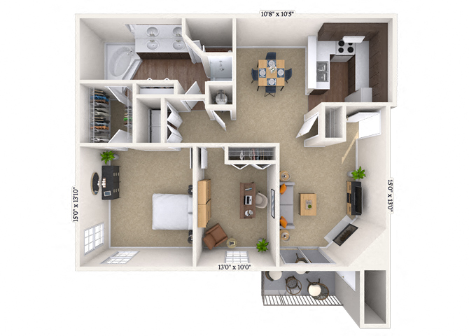 Floor plan for 2 beds, 1 bath, 1264 sqft