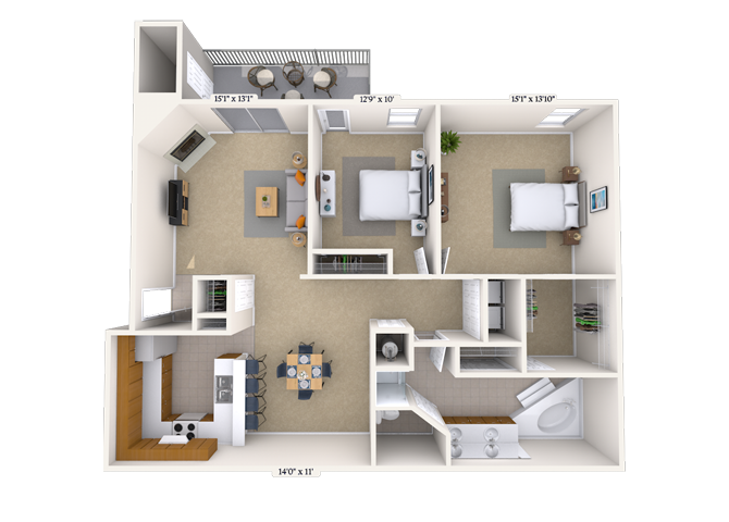 Floor plan for 2 beds, 1 bath, 1173 sqft