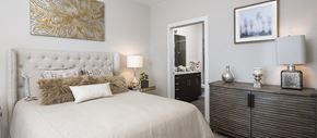 Greenville apartment for rent - a bedroom with a bed and a dresser and a mirror