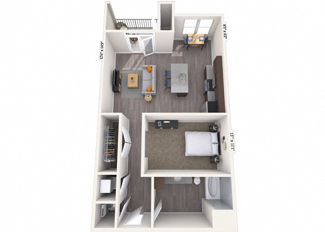 Floor plan for studio, 1 bath, 741 sqft