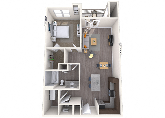 Floor plan for 1 bed, 1 bath, 871 sqft