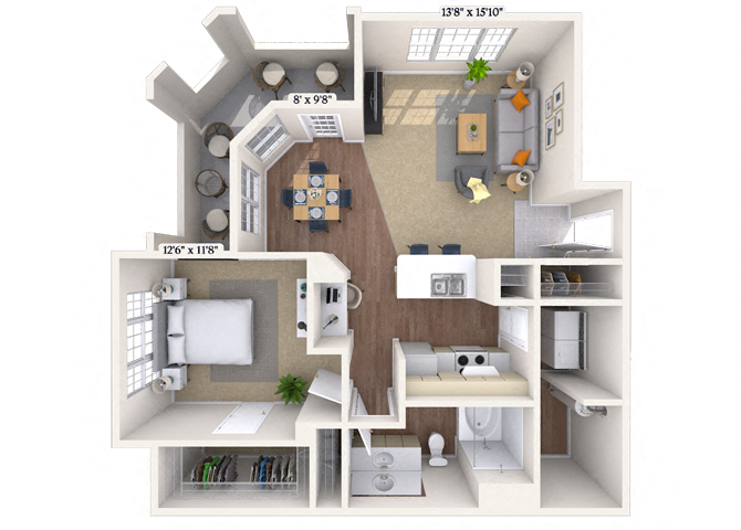 Floor plan for 1 bed, 1 bath, 1003 sqft