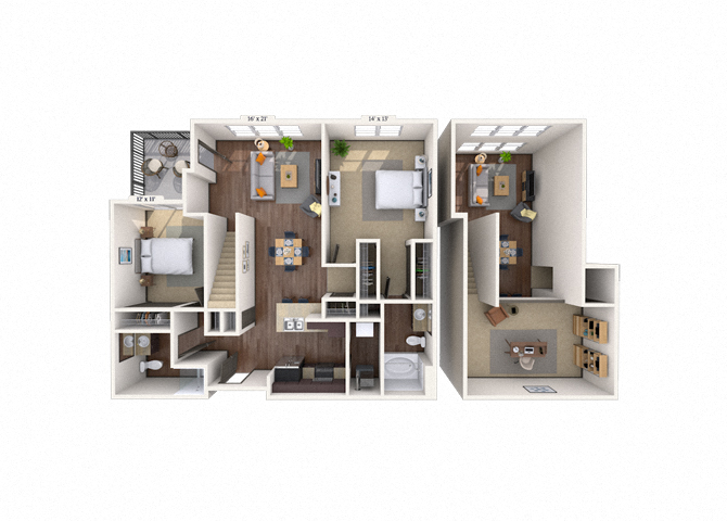 Floor plan for 2 beds, 2 baths, 1386 sqft