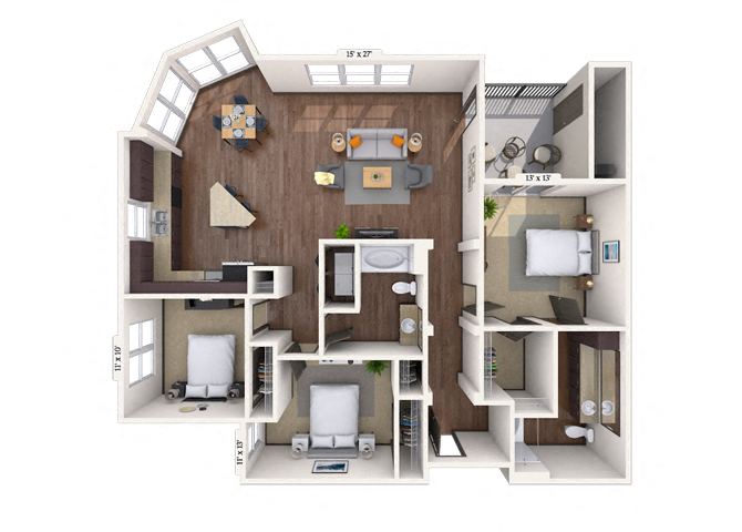 Floor plan for 3 beds, 2 baths, 1426 sqft