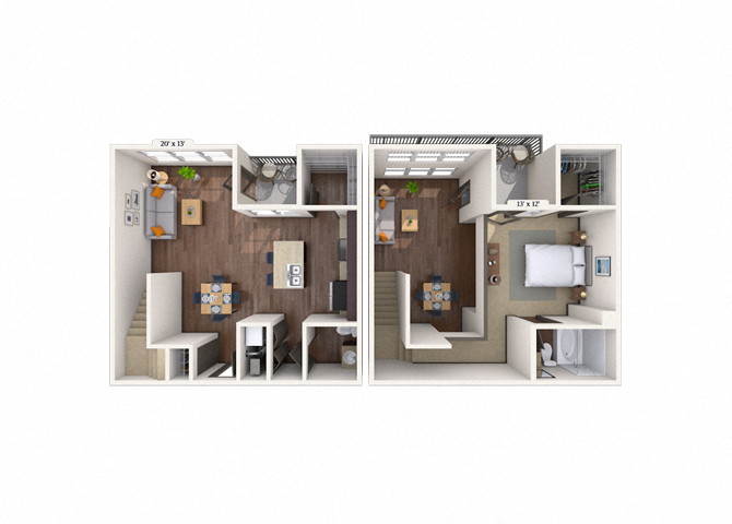 Floor plan for 1 bed, 1 bath, 844 sqft