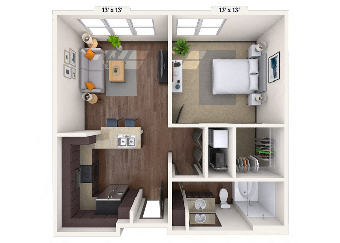 Floor plan for studio, 1 bath, 601 sqft