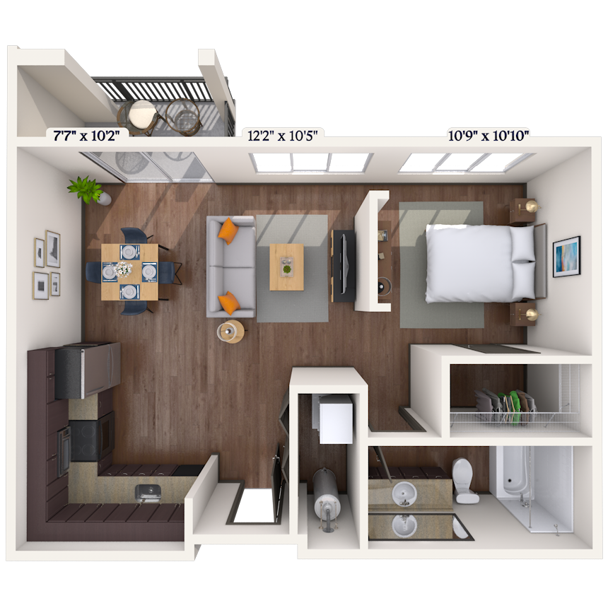 Floor plan for studio, 1 bath, 640 sqft