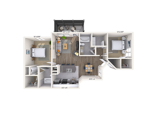 Floor plan for 2 beds, 2 baths, 1017 sqft