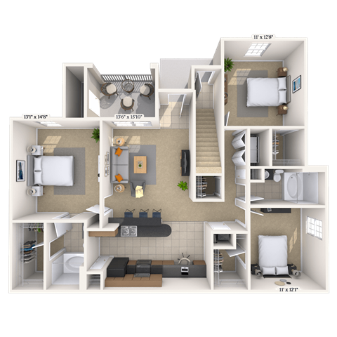 Floor plan for 3 beds, 2 baths, 1468 sqft