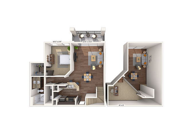 Floor plan for 1 bed, 1 bath, 1125 sqft