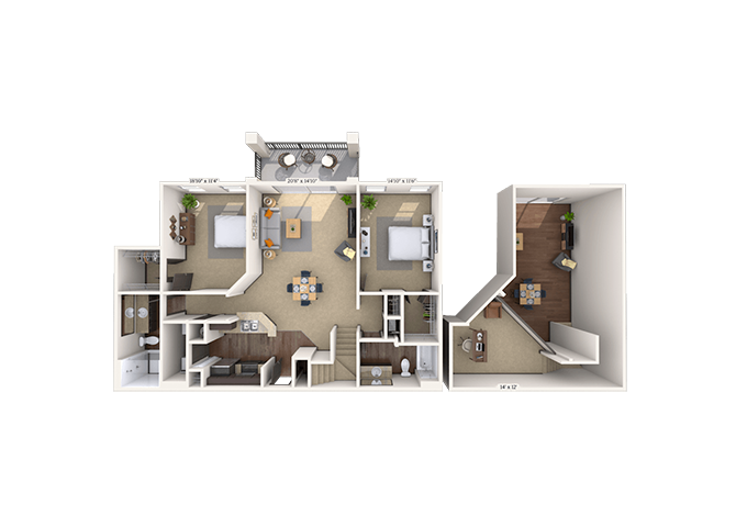 Floor plan for 2 beds, 2 baths, 1403 sqft