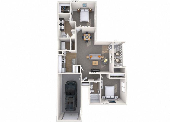 Floor plan for 2 beds, 2 baths, 1175 sqft