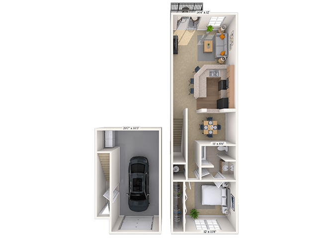 Floor plan for 1 bed, 1 bath, 870 sqft