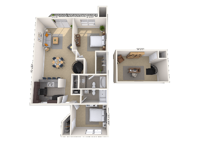 Floor plan for 2 beds, 2 baths, 1136 sqft