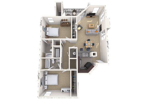Floor plan for 2 beds, 2 baths, 1120 sqft