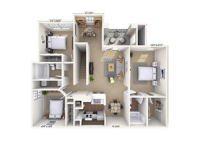 Floor plan for 3 beds, 2 baths, 1503 sqft