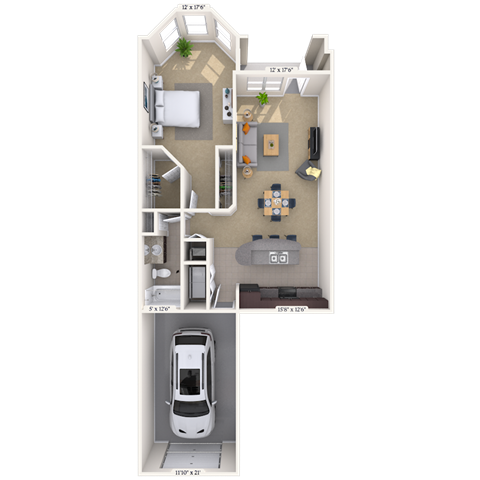 Floor plan for 1 bed, 1 bath, 938 sqft