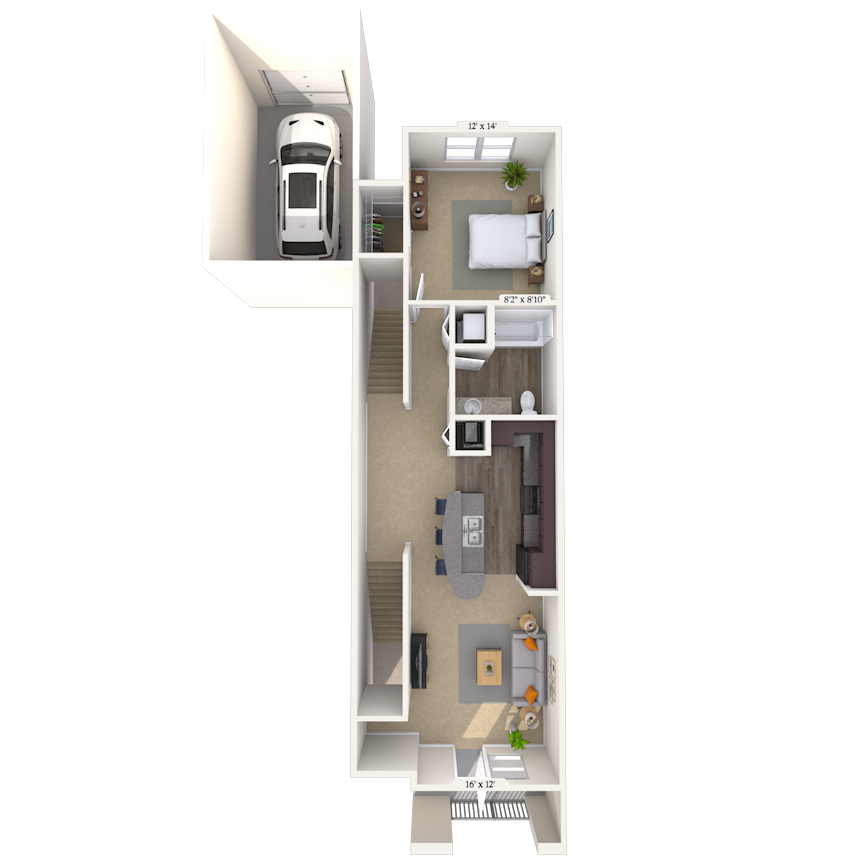 Floor plan for 1 bed, 1 bath, 953 sqft